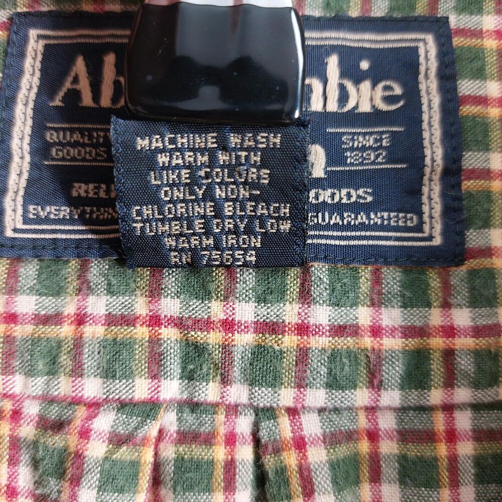 Abercrombie & Fitch Plaid Button Down Shirt XL Green Red Cotton Vintage Outdoors - Picture 8 of 10
